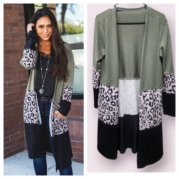 ? Sweaters - Olive Leopard Print Women's Sweater